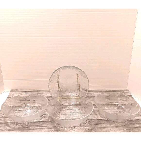 Set Of 4 Canterbury Crocus Clear Glass  Salad Bowls 6.25" Arcoroc - Picture 6 of 10